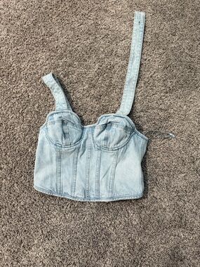 Lovers + Friends Light Wash Denim Corset Tank Top
